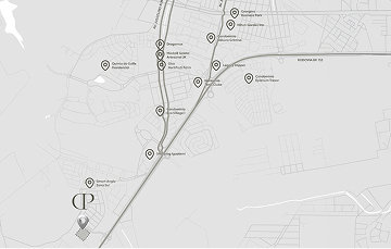 Mapa da região com a Casa Pietra assinalada e pontos próximos como o Shopping Iguatemi, escolas, condomínios vizinhos e a Rodovia BR 153.